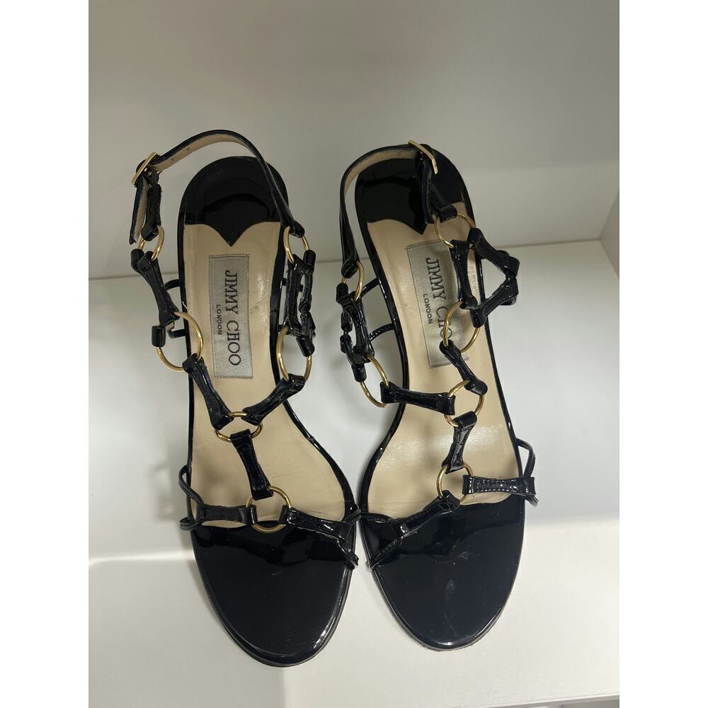 Jimmy Choo Black Patent Leather Strappy Sandals Size 36.5
